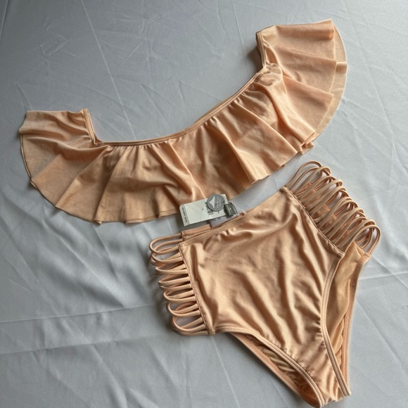 NWT O'Neill Lux Solids Peach High-Waisted Bikini Set - Picture 11 of 11